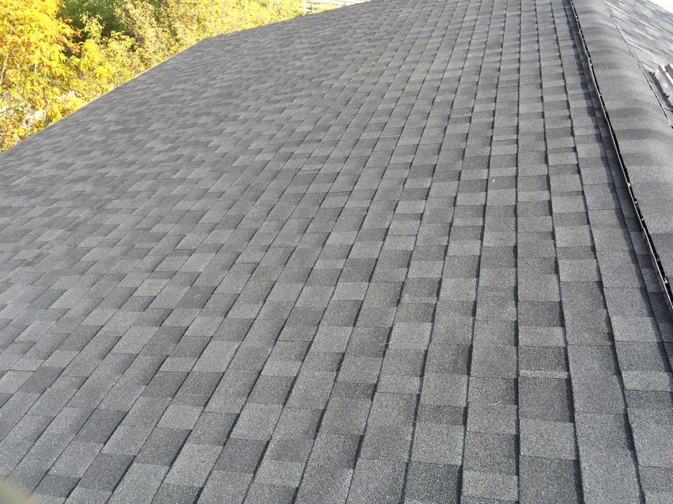 Residential roof with gray shingles